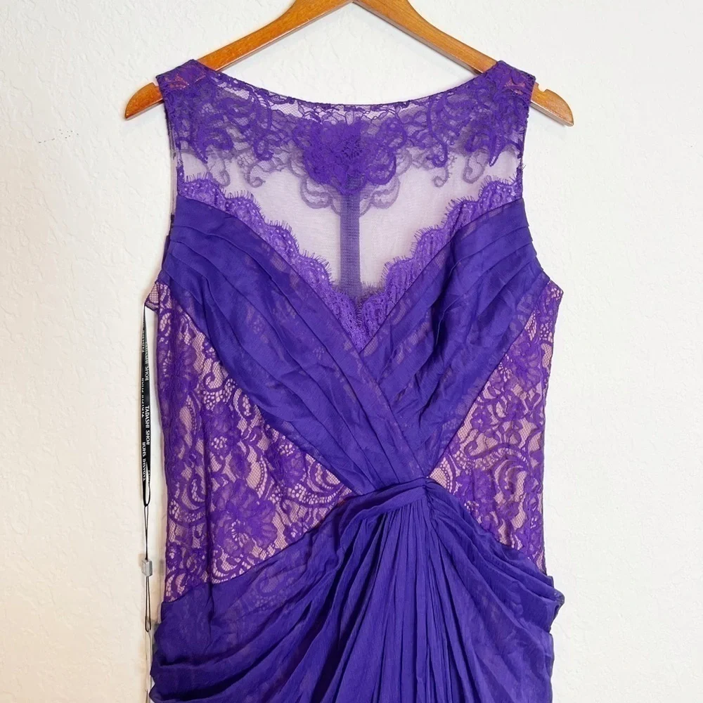 TADASHI SHOJI ARIES LACE & CHIFFON SLIT GOWN